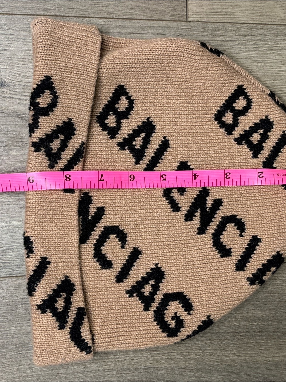 Balenciaga Tan Wool Blend Knit Beanie with Black Logo - Picture 11 of 11